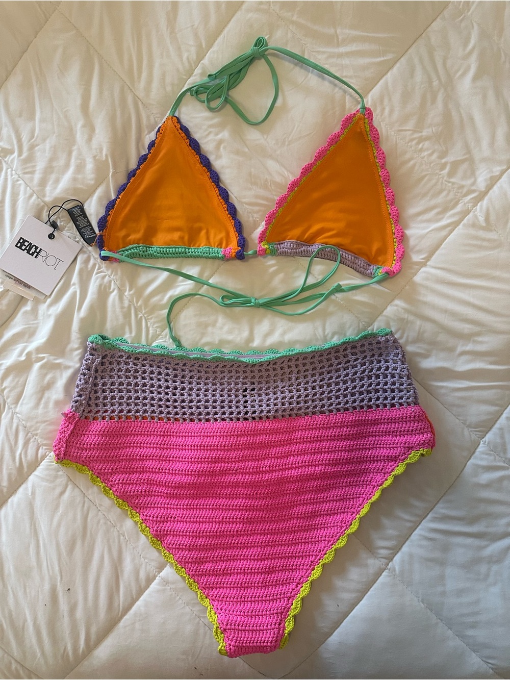Beach Riot Crochet Two-Piece Bikini Set in Pink, Green, Lavender - Picture 7 of 7